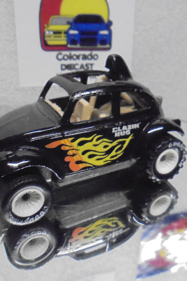LOOSE HOT WHEELS BLACK BLAZIN BAJA BUG w/WHITE HUB REAL RIDERS