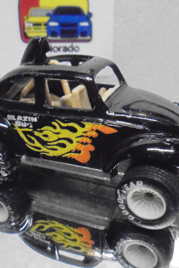 LOOSE HOT WHEELS BLACK BLAZIN BAJA BUG w/WHITE HUB REAL RIDERS