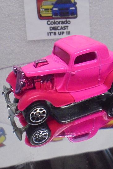 LOOSE HOT WHEELS PINK 3-WINDOW '34 FORD w/7 SPOKE WHEELS