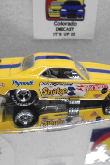 LOOSE HOT WHEELS YELLOW DON THE SNAKE PRUDHOMME FUNNY CAR w/REAL RIDER'S