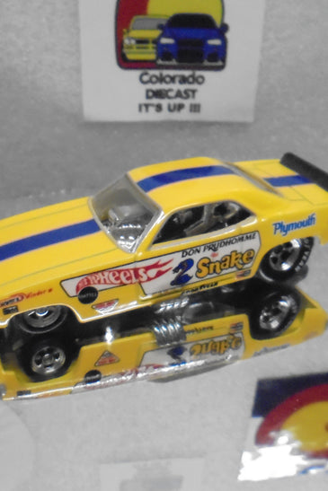 LOOSE HOT WHEELS YELLOW DON THE SNAKE PRUDHOMME FUNNY CAR w/REAL RIDER'S