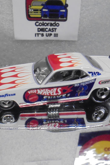 LOOSE HOT WHEELS WHITE DON THE SNAKE PRUDHOMME SNAKE II FUNNY CAR w/REAL RIDER'S