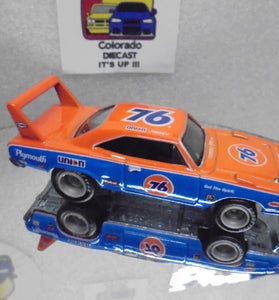 LOOSE HOT WHEELS ORANGE/BLUE 76 PLYMOUTH SUPERBIRD w/RR'S