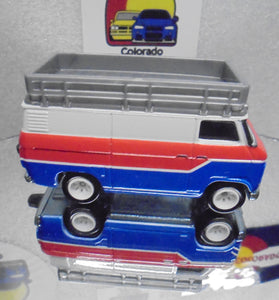 LOOSE HOT WHEELS RED/WHITE/BLUE HW RALLY HAULER VAN w/TRAILER w/RR'S