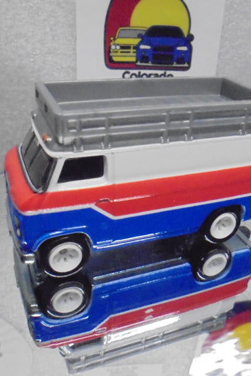 LOOSE HOT WHEELS RED/WHITE/BLUE HW RALLY HAULER VAN w/TRAILER w/RR'S