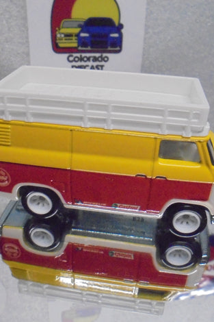 LOOSE HOT WHEELS YELLOW/RED HW RALLY HAULER VAN w/TRAILER w/RR'S