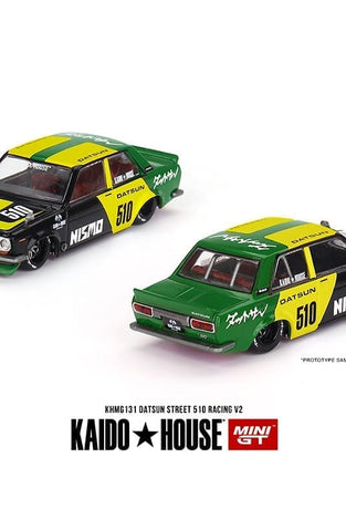 Kaido House x Mini GT 1:64 Datsun Street 510 Racing V2 – Green-Black-Yellow