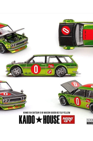 Kaido House x Mini GT 1:64 Datsun KAIDO 510 Wagon OG Flo – Chrome Yellow