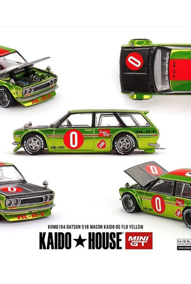 Kaido House x Mini GT 1:64 Datsun KAIDO 510 Wagon OG Flo – Chrome Yellow