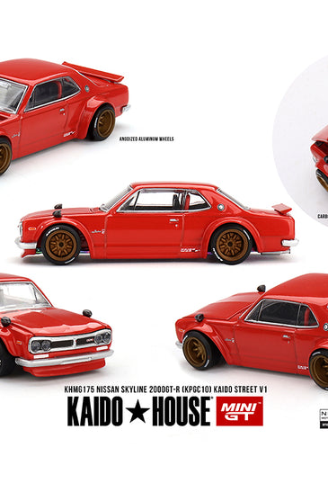Kaido House x Mini GT 1:64 Nissan Skyline 2000GT-R (KPGC10) Kaido Street V1- Red