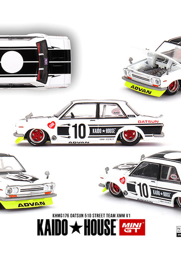 Kaido House x Mini GT 1:64 Datsun 510 Street Team XMM V1- White