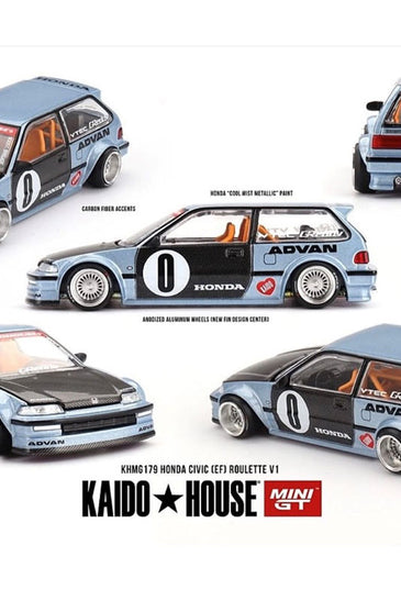 Kaido House x Mini GT 1:64 Honda Civic (EF) Kaido Roulette V1- Light Blue