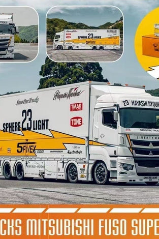 GCD 1:64 Liberty Walk LB-Trucks Mitsubishi Fuso Super Great Transporter Sphere 23 Light – White