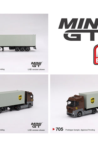 Mini GT 1:64 Mercedes-Benz Actros with 40 Ft Dry Container – UPS Europe