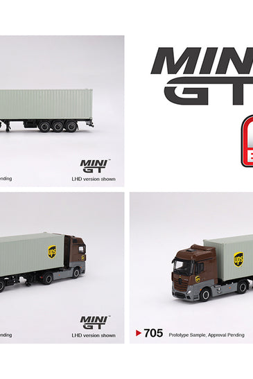 Mini GT 1:64 Mercedes-Benz Actros with 40 Ft Dry Container – UPS Europe