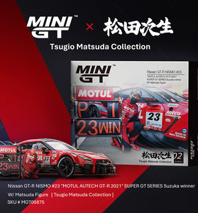 Mini GT 1:64 Nissan GT-R NISMO #23 “MOTUL AUTECH GT-R 2021” SUPER GT SERIES Suzuka winner W/ Matsuda Figure