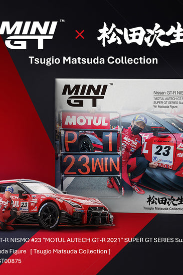 Mini GT 1:64 Nissan GT-R NISMO #23 “MOTUL AUTECH GT-R 2021” SUPER GT SERIES Suzuka winner W/ Matsuda Figure