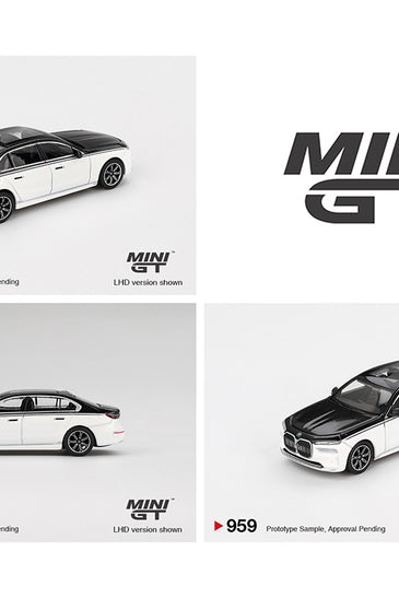 Mini GT 1:64 BMW i7 xDrive60 – Alpine White / Black Sapphire