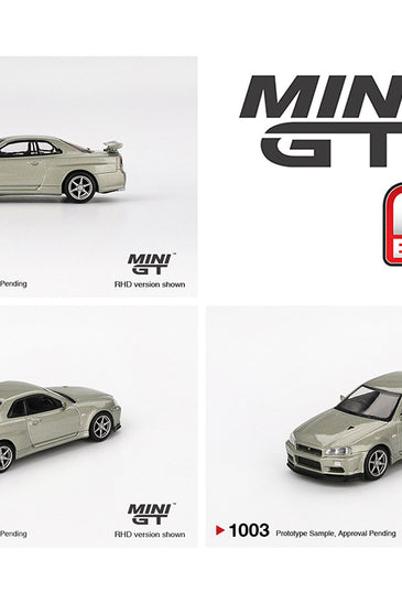Mini GT 1:64 Nissan Skyline GT-R (R34) V-Spec II Nür – Millenium Jade- Mijo Exclusives