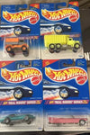 HOT WHEELS 1995 REAL RIDERS 4 CAR SET  CADILLAC, CORVETTE, UNIMOG, DUMP TRUCK