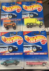 HOT WHEELS 1995 REAL RIDERS 4 CAR SET  CADILLAC, CORVETTE, UNIMOG, DUMP TRUCK