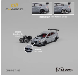 CM-Model 1:64 Subaru STI Varis Widebody 1.0 Gray w/EXTRA WHEELS