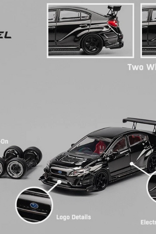 CM Model Subaru WRX Varis WideBody 2.0 Chrome Black w/ Extra Wheels set 1/64