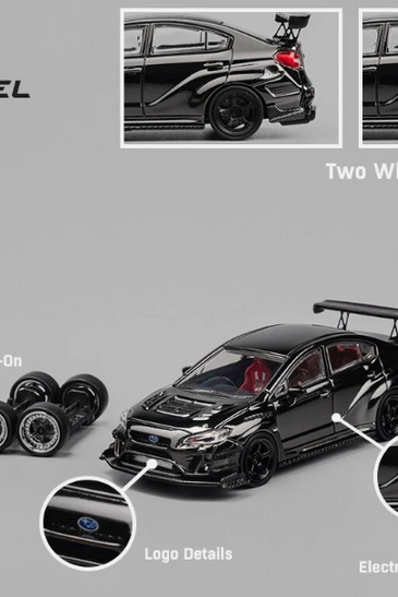 CM Model Subaru WRX Varis WideBody 2.0 Chrome Black w/ Extra Wheels set 1/64