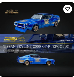 Inno64 Nissan Skyline 2000 GT-R (KPGC10) in Racing Concept Blue 1:64