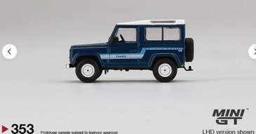 Mini GT 1:64 Land Rover Defender 90 County Wagon Stratos Blue #353