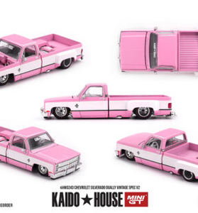 Kaido House x Mini GT Chevrolet Silverado Dually Vintage Spec V2 – Pink with White