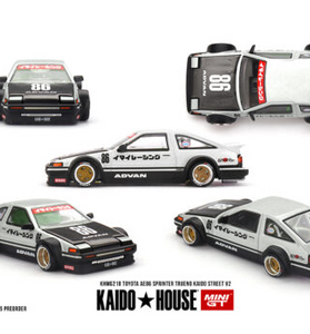 Kaido House x Mini GT 1:64Toyota AE86 Sprinter Trueno Kaido Street V2- White