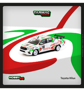 Tarmac Works 1:64 Toyota Hilux Racing #18 – White with Graphics – Hobby64