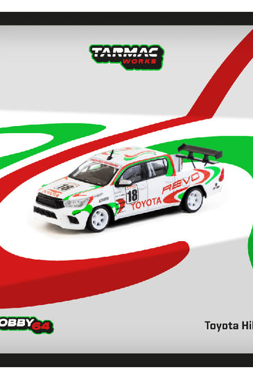 Tarmac Works 1:64 Toyota Hilux Racing #18 – White with Graphics – Hobby64