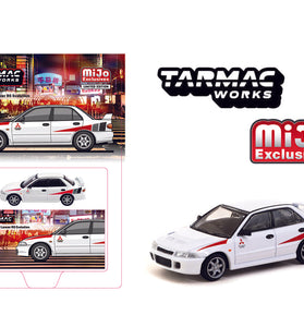 Tarmac Works 1:64 Mitsubishi Lancer RS Evolution – White- Global64 – Mijo Exclusives