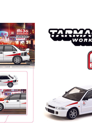Tarmac Works 1:64 Mitsubishi Lancer RS Evolution – White- Global64 – Mijo Exclusives