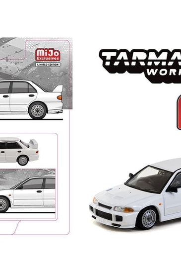 Tarmac Works 1:64 Mitsubishi Lancer RS Evolution III – White – MiJo Exclusives