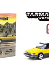 Tarmac Works 1:64 Saab 900 Turbo Convertible with Trading Cards – Yellow- Global64 – Mijo Exclusives