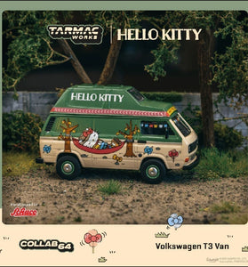 Tarmac Works 1:64 Schuco Volkswagen T3 Camper Van Hello Kitty – Beige Green