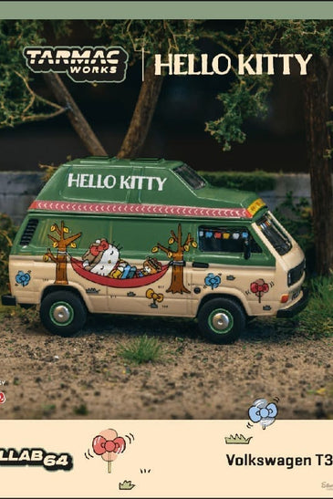 Tarmac Works 1:64 Schuco Volkswagen T3 Camper Van Hello Kitty – Beige Green