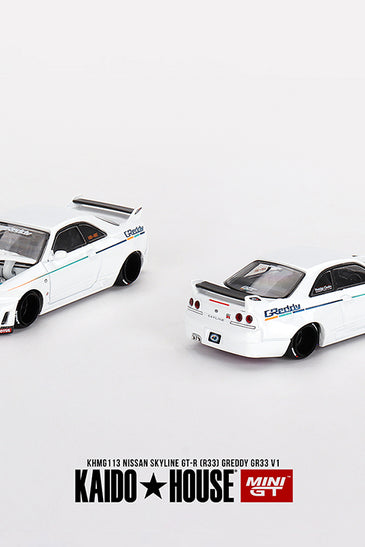Kaido House x Mini GT 1:64 Nissan Skyline GT-R (R33) Greddy GR33 V1 – White