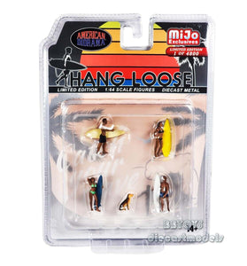 Hang Loose 5 piece Diecast 4 Figurines, and 1 Dog 1/64 AMERICAN DIORAMA