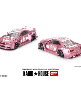 Kaido House x Mini GT 1:64 Nissan Skyline GT-R (R34) Kaido Racing Factory V1 – Pink