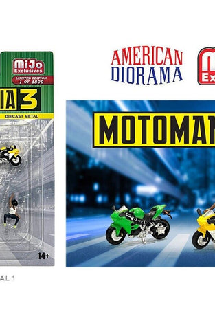 American Diorama 1:64 Moto Mania 3, Figure & Bike Set Diecast