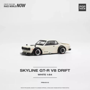 Pop Race 1/64 - Nissan Skyline GT-R V8 Drift (Hakosuka) - White - PR640113