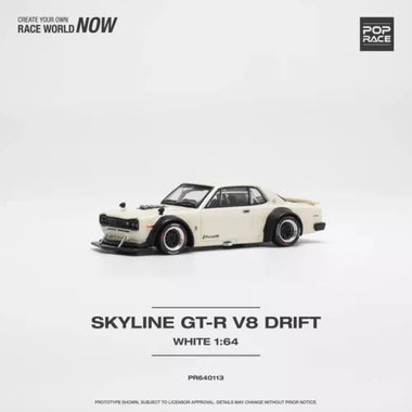 Pop Race 1/64 - Nissan Skyline GT-R V8 Drift (Hakosuka) - White - PR640113