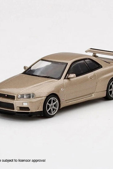 Mini GT 1:64 #748 Nissan Skyline GT-R (R34) M-Spec Silica Breath Gold