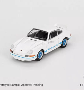 Mini GT 1:64 #715 Porsche 911 Carrera RS 2.7 Grand Prix White with Blue Livery