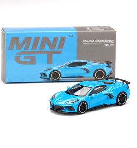 MINI GT #251 2020 Chevrolet Corvette Stingray C8 Rapid Blue 1:64 Scale Model RHD