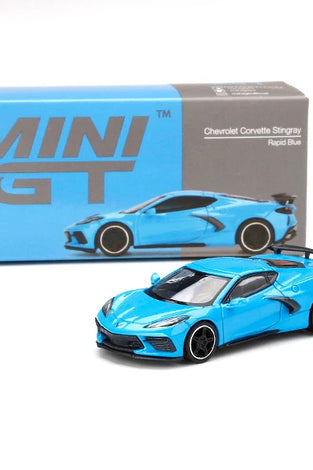 MINI GT #251 2020 Chevrolet Corvette Stingray C8 Rapid Blue 1:64 Scale Model RHD
